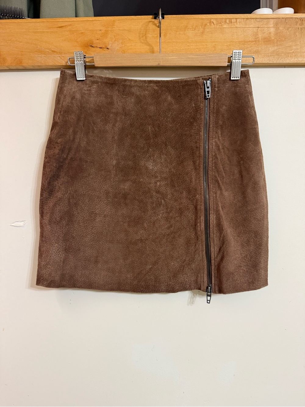 Blank NYC Brown Suede Leather Mini Skirt with Front Zip